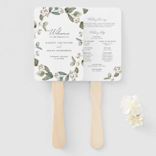 Watercolor Seeded Eucalyptus Wedding Program Hand Fan