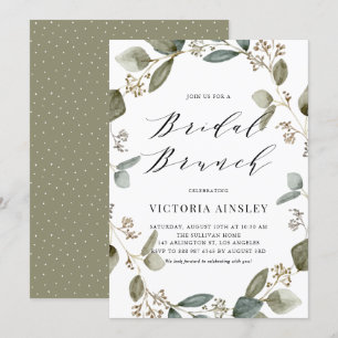 Watercolor Seeded Eucalyptus Wreath Bridal Brunch Invitation