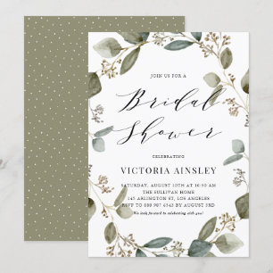 Watercolor Seeded Eucalyptus Wreath Bridal Shower Invitation