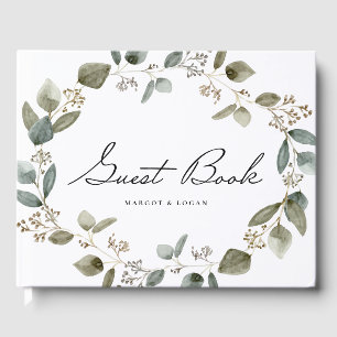 Watercolor Seeded Eucalyptus Wreath Wedding Photo Guest Book