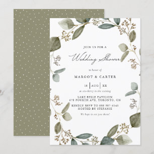 Watercolor Seeded Eucalyptus Wreath Wedding Shower Invitation