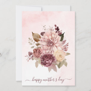Watercolor Sepia Pink Flowers Happy Mother's Day Holiday Card