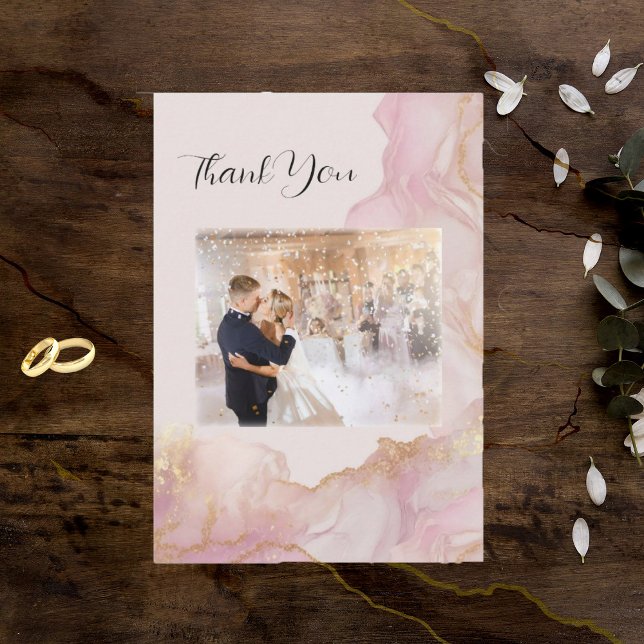 Watercolor Seraphina Pink and Gold Wedding  Thank You Card (Creator Uploaded)
