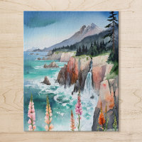Watercolor Serene Coastal Landscape Wildflower