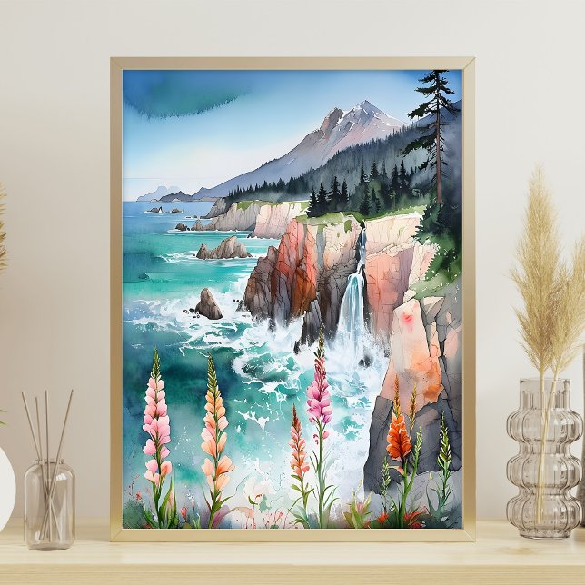 Watercolor Serene Coastal Landscape Wildflower Poster (Creator Uploaded)