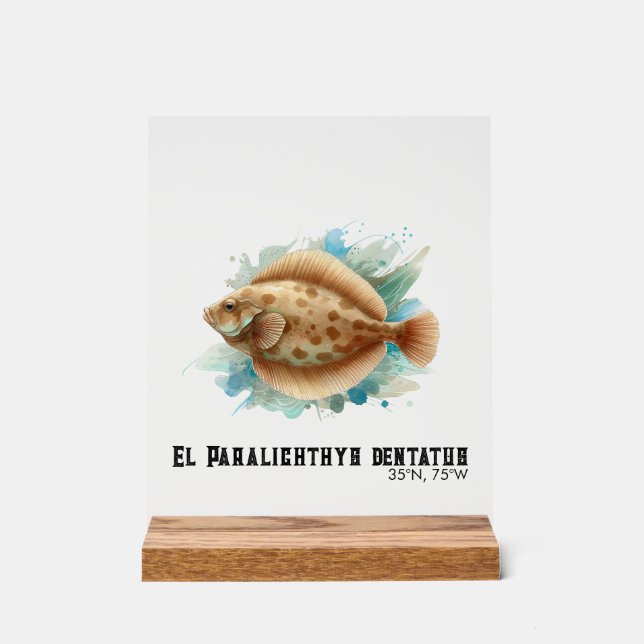 Watercolor Series: Flounder/Flatfish Acrylic Sign (Front)