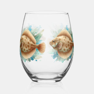 Watercolor Series: Flounder/Flatfish Stemless Wine Glass