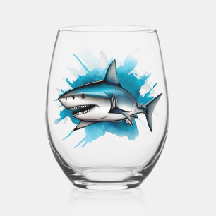 Watercolor Series: Shark Stemless Wine Glass