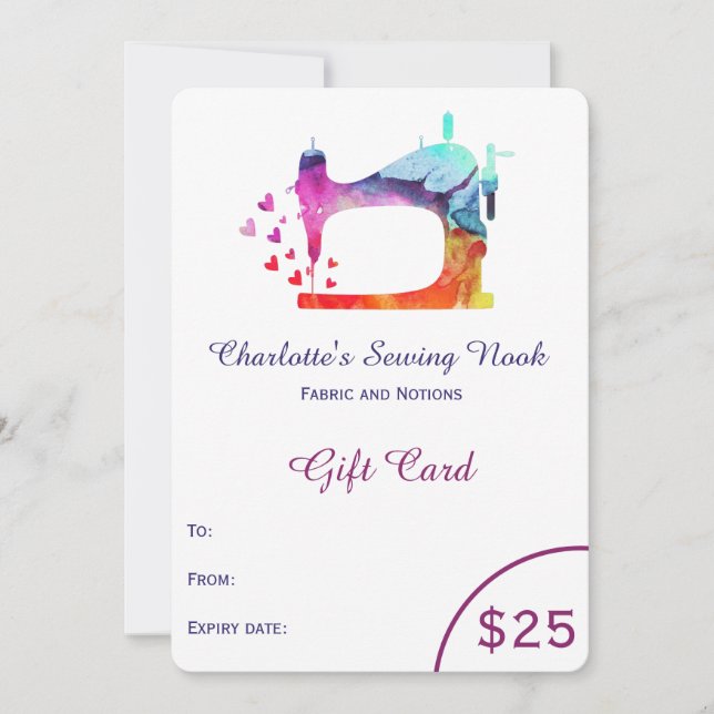 Watercolor Sewing Gift Certificate (Front)