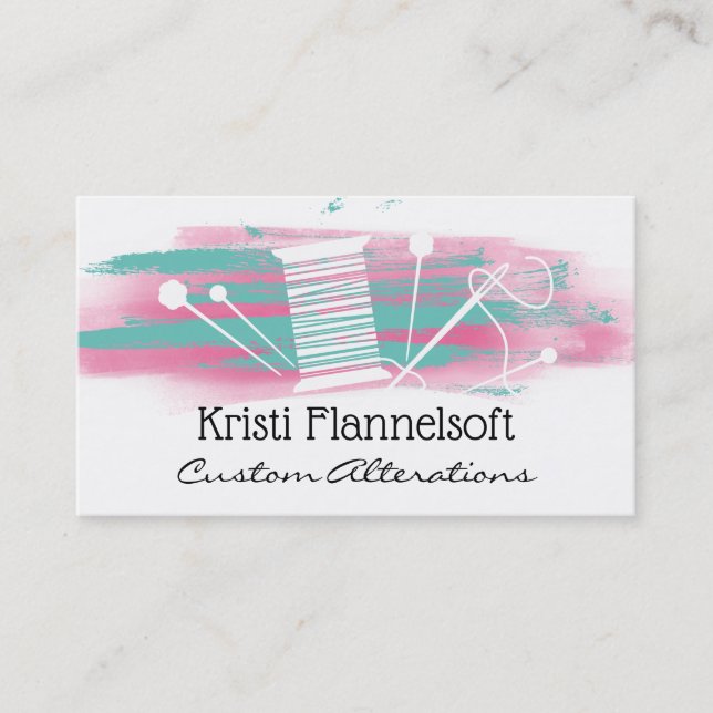 Watercolor sewing notions seamstress business card (Front)
