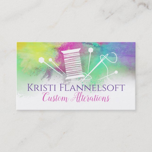 Watercolor sewing notions seamstress business card (Front)