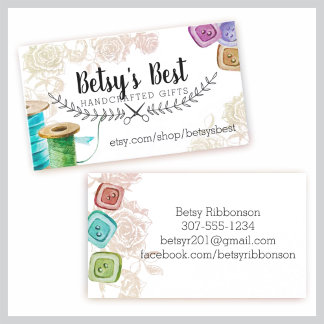 Watercolor sewing notions seamstress business card