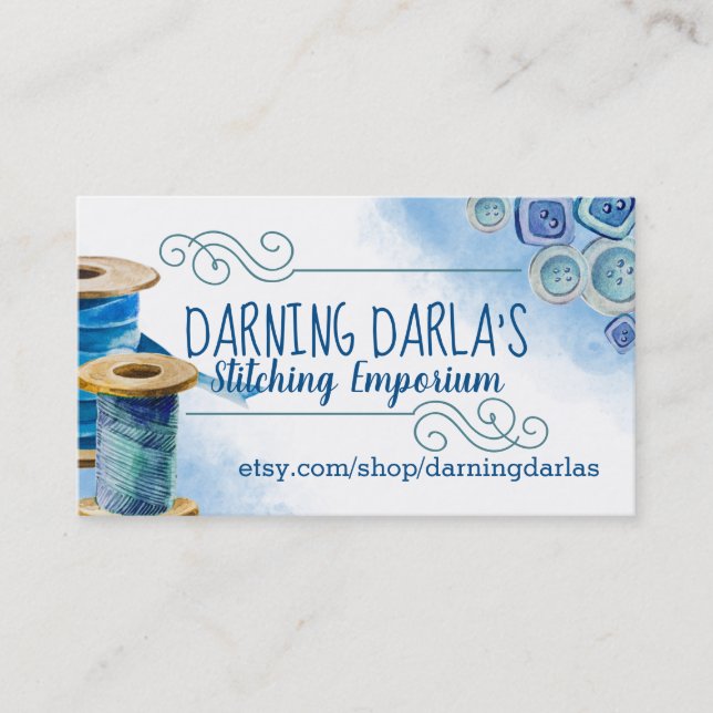 Watercolor sewing notions seamstress business card (Front)