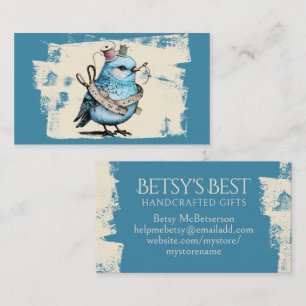 Watercolor sewing seamstress bird business card