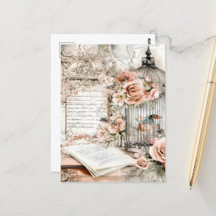Watercolor Shabby Chic Bird Cage Postcard