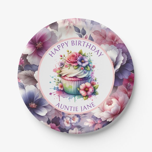 Watercolor Shabby Chic Floral Personalised Paper Plate (Front)
