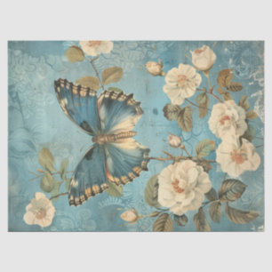 Watercolor Shabby chic navy butterfly & roses Tissue Paper