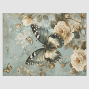 Watercolor Shabby chic navy butterfly & roses Tissue Paper