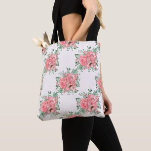 Watercolor Shabby Chic Pink Roses and Polka Dots Tote Bag