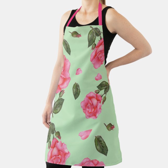 Watercolor Shabby Chic Pink Roses Pattern Apron (Insitu)