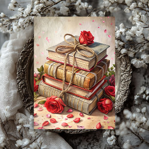Watercolor shabby chic vintage red roses old books tissue paper