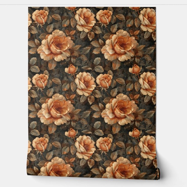 Watercolor shabby copper terracotta English roses Wallpaper (Unrolling)