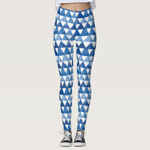 Watercolor shades of blue triangles pattern leggings