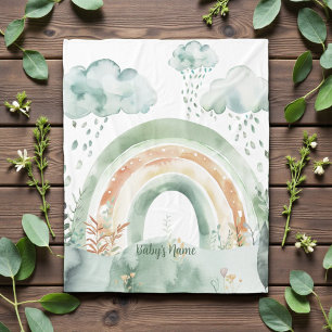 Watercolor Shades of Green Rainbow Fleece Blanket