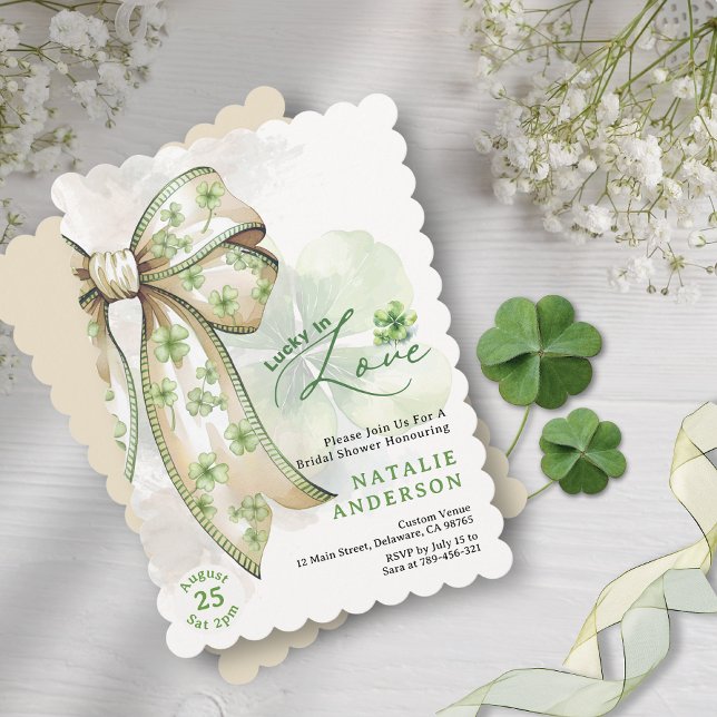 Watercolor Shamrock Bow Luck in Love Bridal Shower Invitation (Watercolor Shamrock Bow Luck in Love Bridal Shower Invitation)