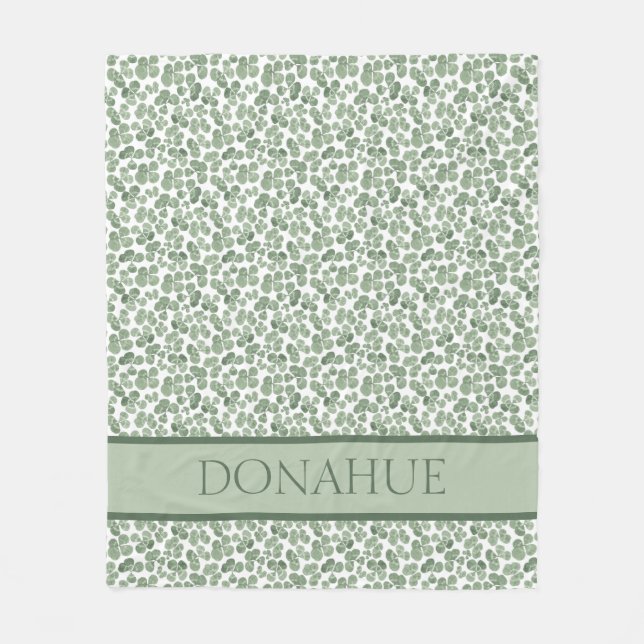 Watercolor Shamrock Clover Patterned Fleece Blanket (Front)