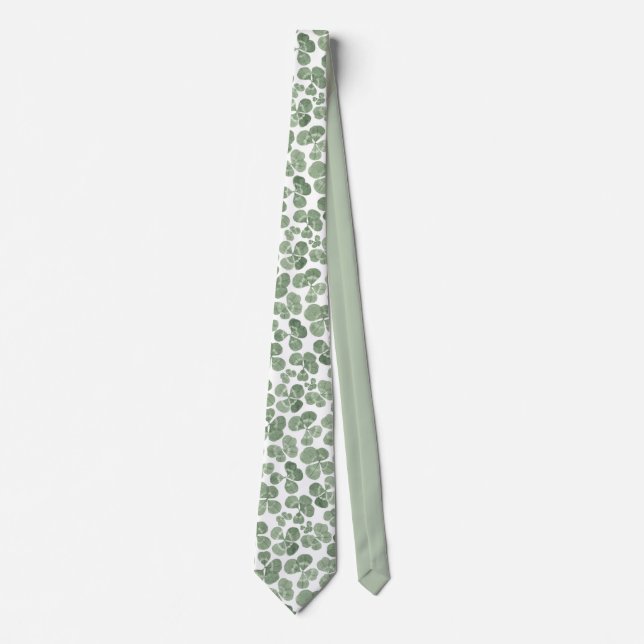 Watercolor Shamrock Clover Patterned Tie (Front)