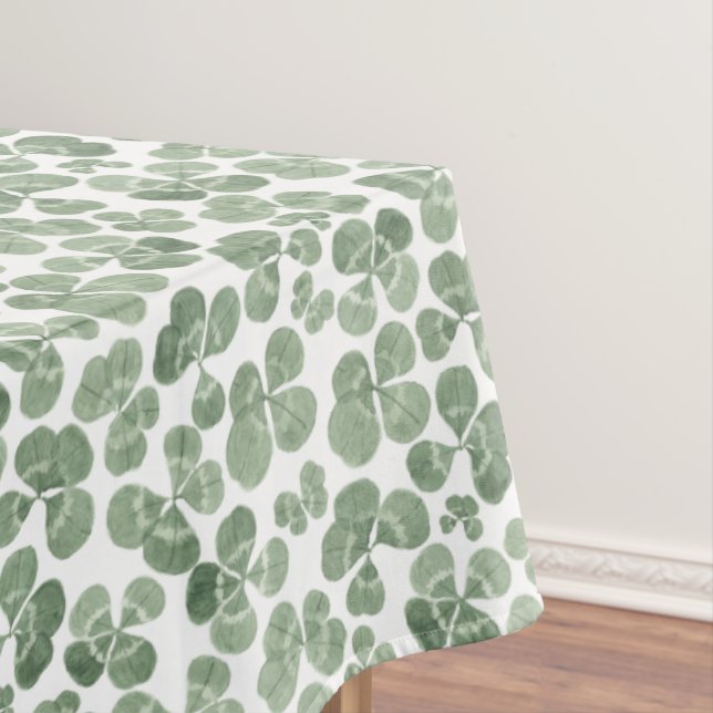 Watercolor Shamrock Clover St. Patrick's Day Tablecloth (In Situ)