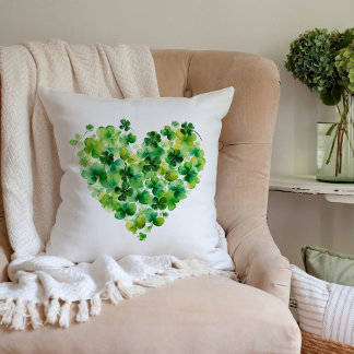 Watercolor Shamrock Heart Clover Flowers  Cushion