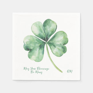Watercolor Shamrock May Your Blessings Be Many Napkin