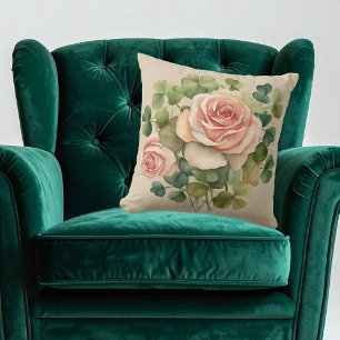 Watercolor Shamrock Rose Cushion