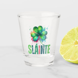 Watercolor Shamrock - Sláinte - St Patrick Day Shot Glass