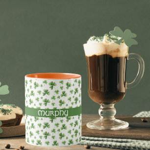 Watercolor Shamrock St. Patrick's Day Last Name Mug