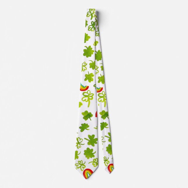 Watercolor Shamrocks and Rainbows Irish Tie (Front)