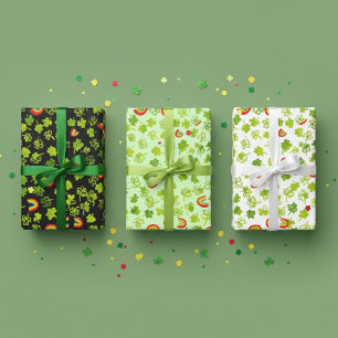 Watercolor Shamrocks & Rainbows Irish St Patty's Wrapping Paper Sheet