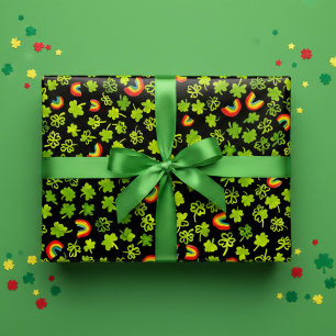 Watercolor Shamrocks & Rainbows St Patricks Day  Wrapping Paper Sheet