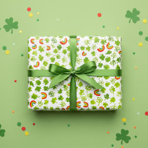 Watercolor Shamrocks & Rainbows St Patricks Day Wrapping Paper Sheet