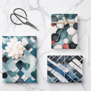 Watercolor Shapes Diamonds Circles Rectangles Blue Wrapping Paper Sheet
