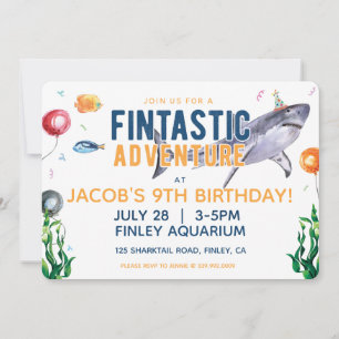 Watercolor Shark Birthday Invitation