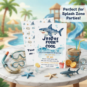 Watercolor Shark Boys 4th Birthday Pool Party  Invitation