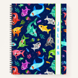 Watercolor Shark Family Adorable Personalised Notebook
