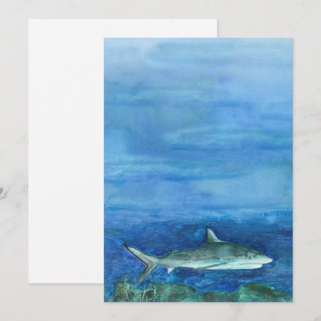 Watercolor Shark Invitation (Front/Back)