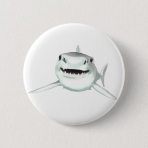 watercolor shark smiling grey green ocean animal 6 cm round badge