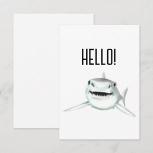 watercolor shark smiling grey green ocean animal card