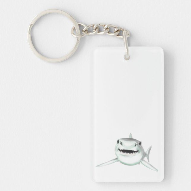 watercolor shark smiling grey green ocean animal  key ring (Front)