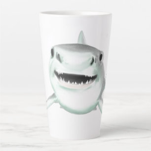 watercolor shark smiling grey green ocean animal latte mug